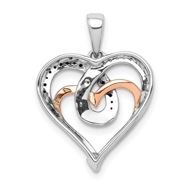 Lovely Rita's Pendants & Charms 14k White Rose Gold Polished Finish with White & Black 0.11-CT Diamonds Heart In Heart Fancy Design Charm Pendant