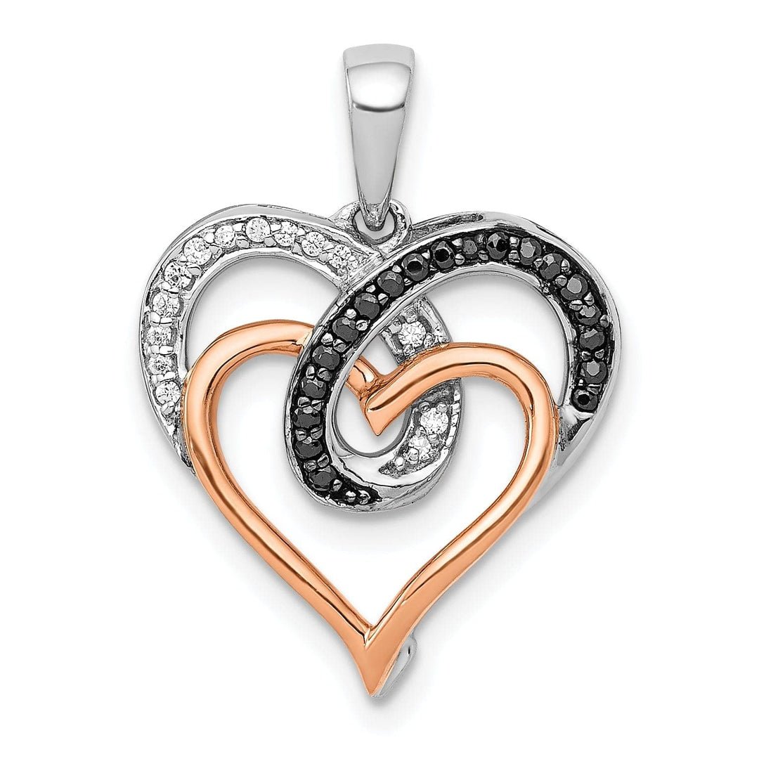 Lovely Rita's Pendants & Charms 14k White Rose Gold Polished Finish with White & Black 0.11-CT Diamonds Heart In Heart Fancy Design Charm Pendant