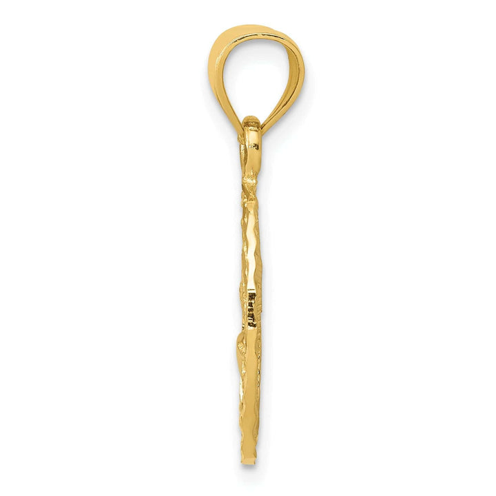 Lovely Rita's Pendants & Charms 14K Yello w Gold Soild Polished Diamond Cut Finish Dolphin and Palm Design Tree Charm Pendant