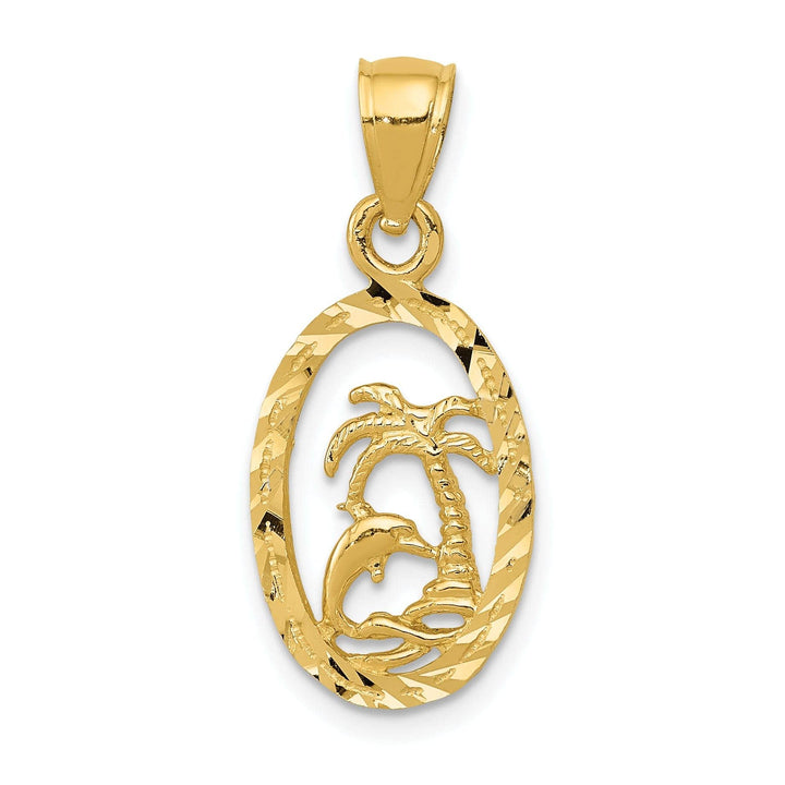 Lovely Rita's Pendants & Charms 14K Yello w Gold Soild Polished Diamond Cut Finish Dolphin and Palm Design Tree Charm Pendant