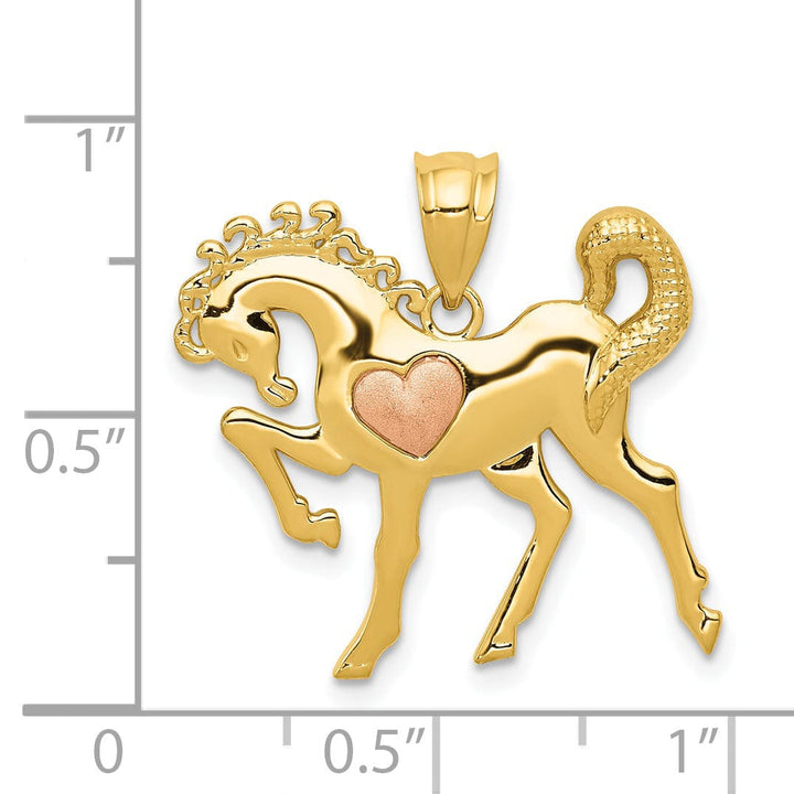 Lovely Rita's Pendants & Charms 14k Yellow and Rose Gold Solid Polished and Brushed Finish Horse with Heart Design Charm Pendant
