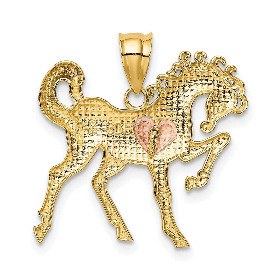 Lovely Rita's Pendants & Charms 14k Yellow and Rose Gold Solid Polished and Brushed Finish Horse with Heart Design Charm Pendant