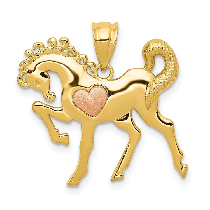 Lovely Rita's Pendants & Charms 14k Yellow and Rose Gold Solid Polished and Brushed Finish Horse with Heart Design Charm Pendant