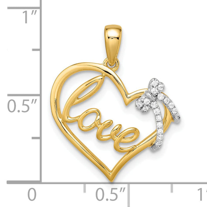 Lovely Rita's Pendants & Charms 14k Yellow Gold 0.063-CT Diamond Heart with Bow Design Pendant