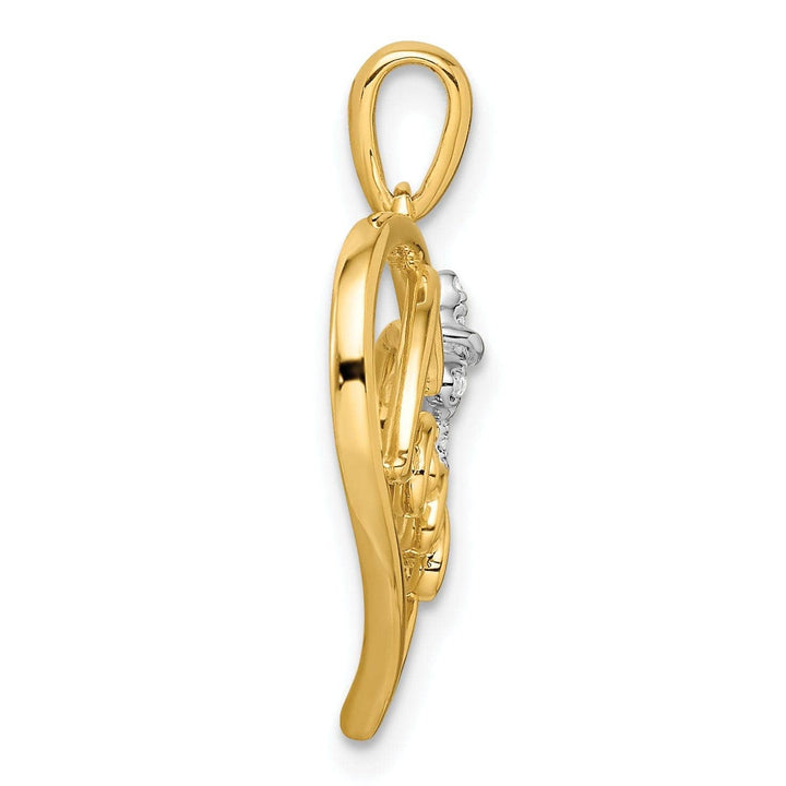 Lovely Rita's Pendants & Charms 14k Yellow Gold 0.063-CT Diamond Heart with Bow Design Pendant