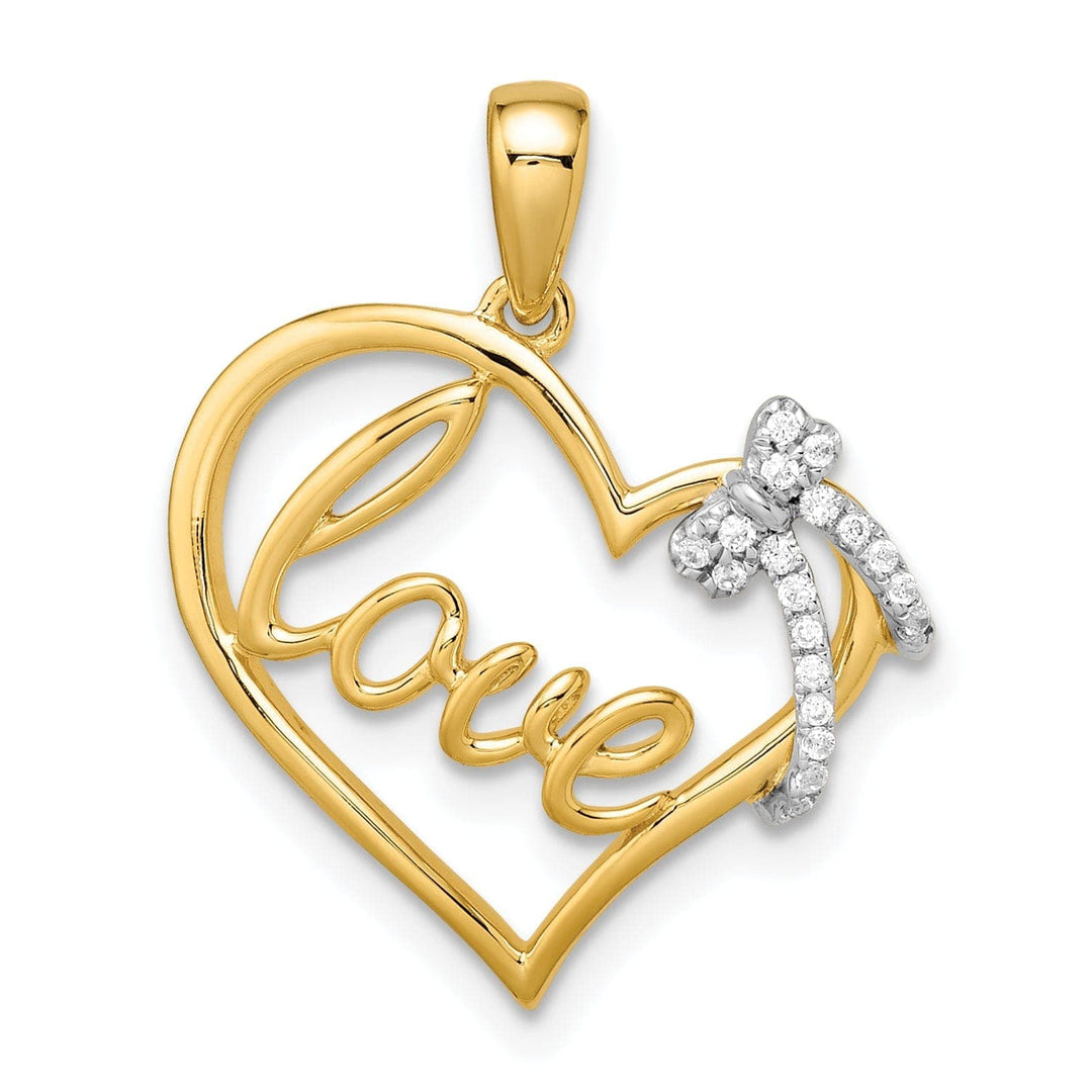 Lovely Rita's Pendants & Charms 14k Yellow Gold 0.063-CT Diamond Heart with Bow Design Pendant