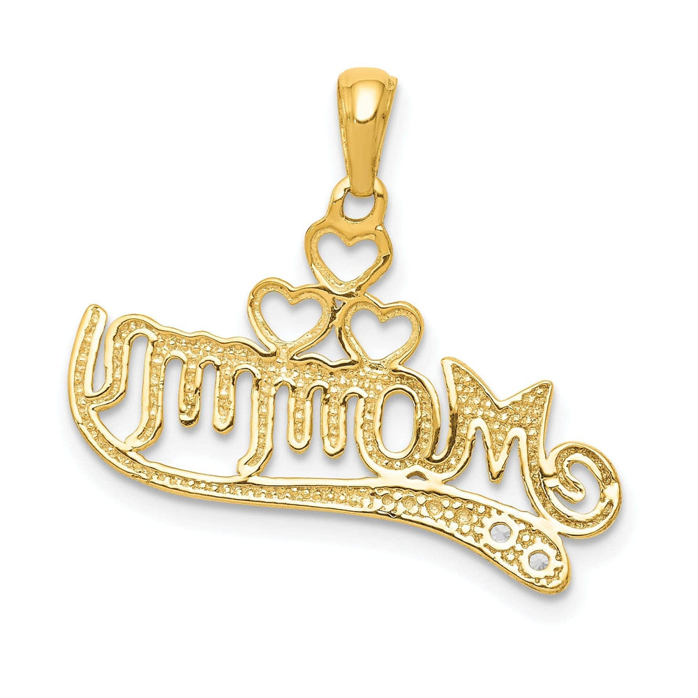 Lovely Rita's Pendants & Charms 14k Yellow Gold .02-ct Diamond Script MOMMY Triple Heart Design Pendant