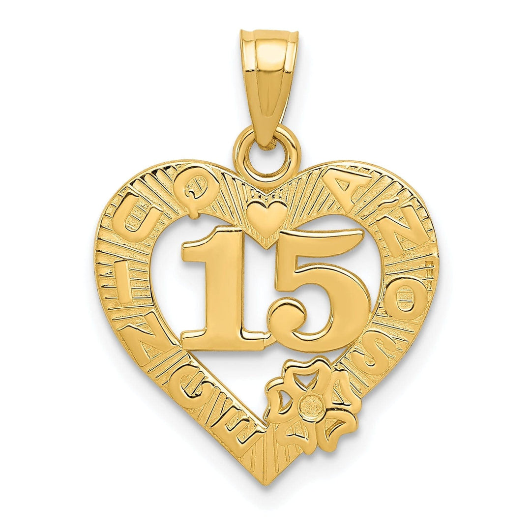 Lovely Rita's Pendants & Charms 14k Yellow Gold 15 in Quince Anos Heart Frame Pendant. Engraving fee $22.00.