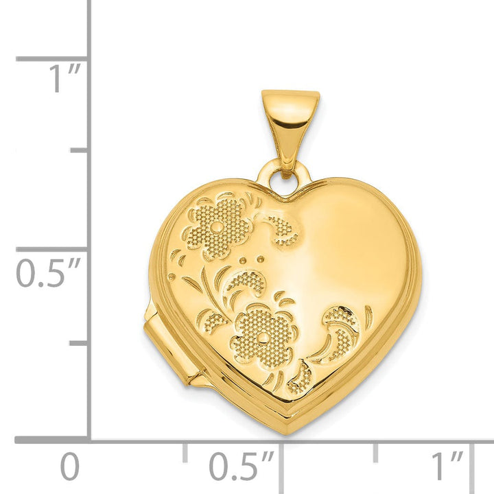 Lovely Rita's Pendants & Charms 14k Yellow Gold 18MM Heart Two Flower Locket