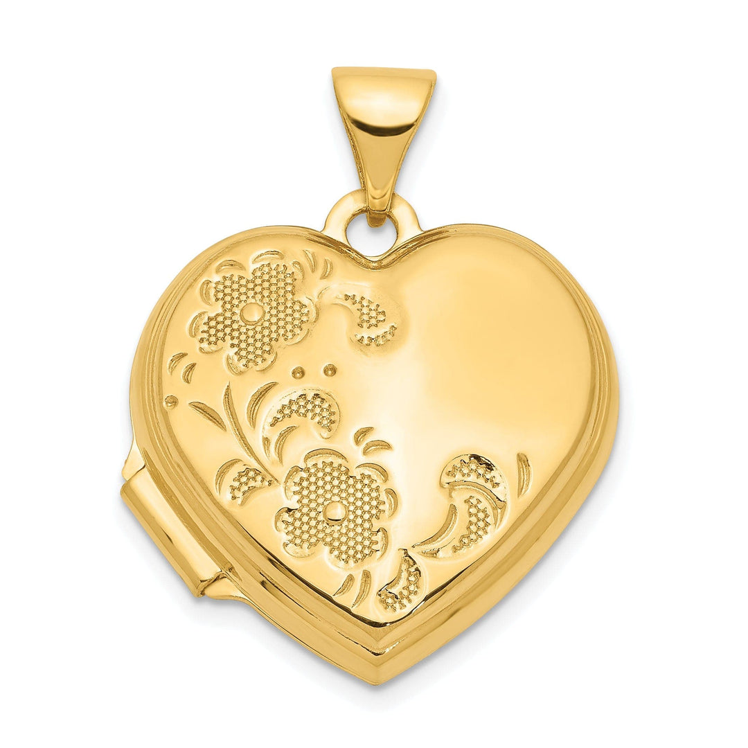 Lovely Rita's Pendants & Charms 14k Yellow Gold 18MM Heart Two Flower Locket
