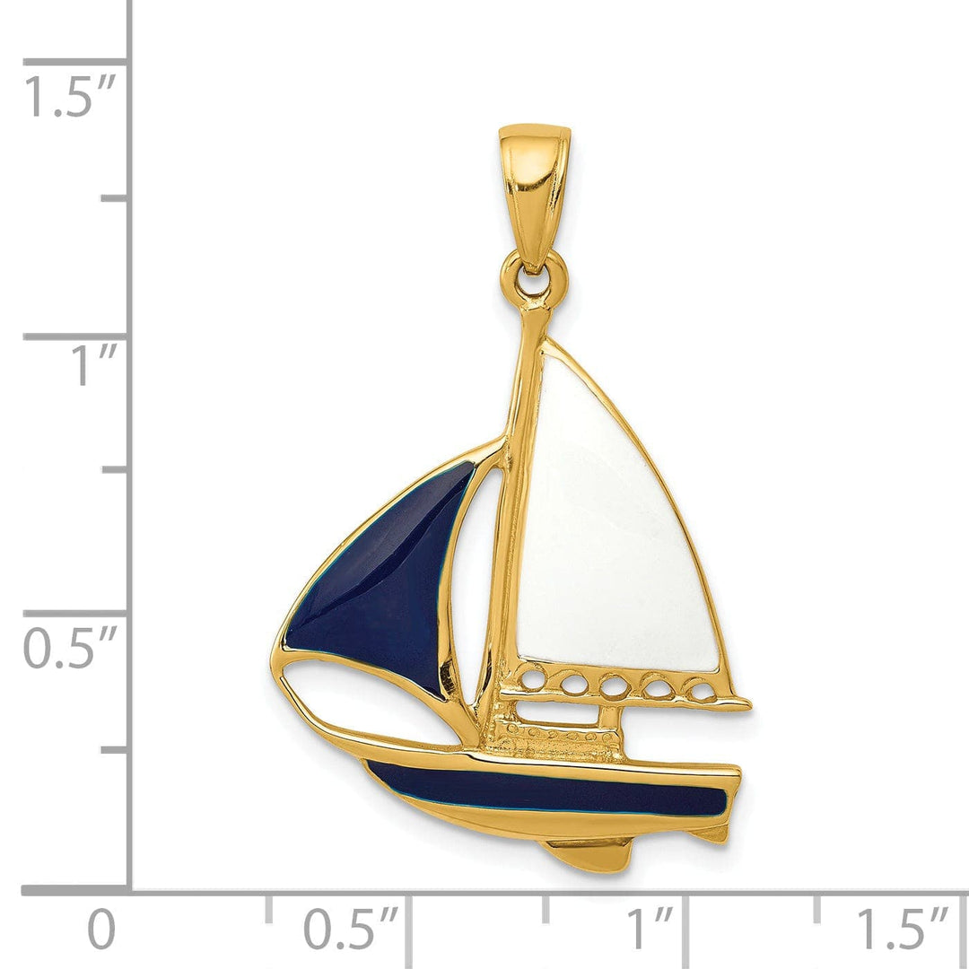 Lovely Rita's Pendants & Charms 14k Yellow Gold 2-D Blue White Sailboat Pendant