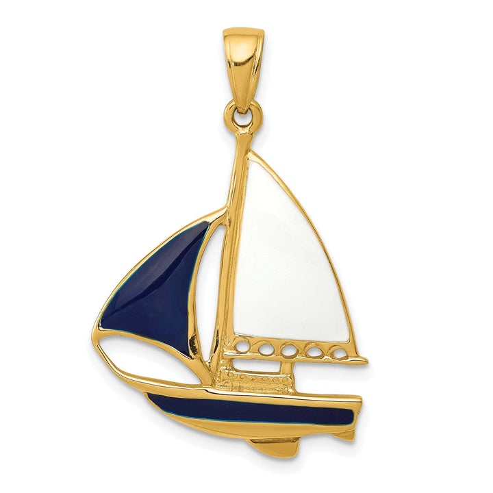 Lovely Rita's Pendants & Charms 14k Yellow Gold 2-D Blue White Sailboat Pendant
