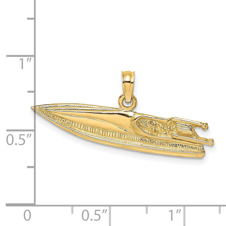 Lovely Rita's Pendants & Charms 14K Yellow Gold 2-Dimensional Polish Textured Finish SPEED BOAT Charm Pendant