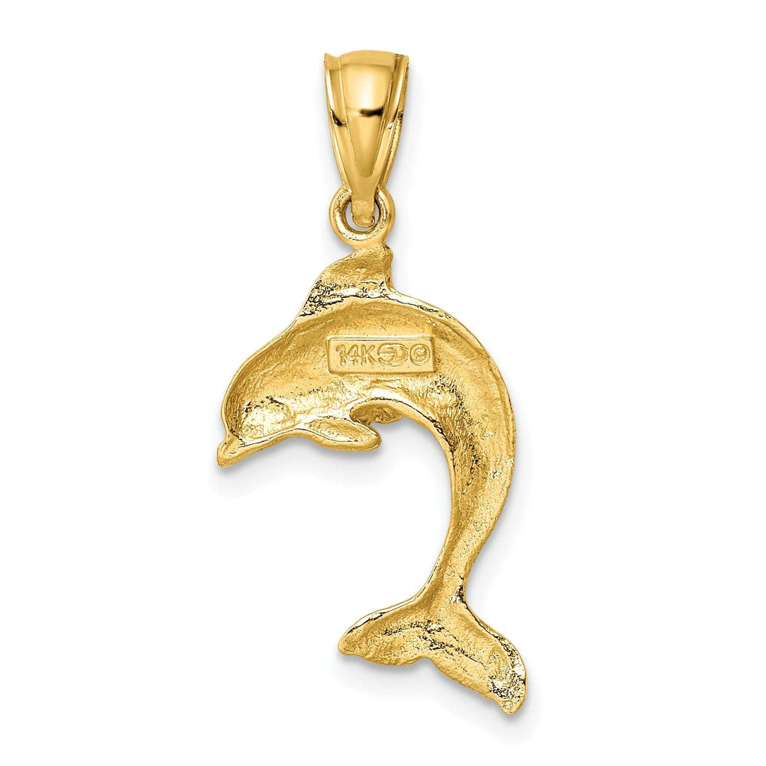 Lovely Rita's Pendants & Charms 14K Yellow Gold 2-Dimensional Polished Finish Dolphin Jumping Design Charm Pendant