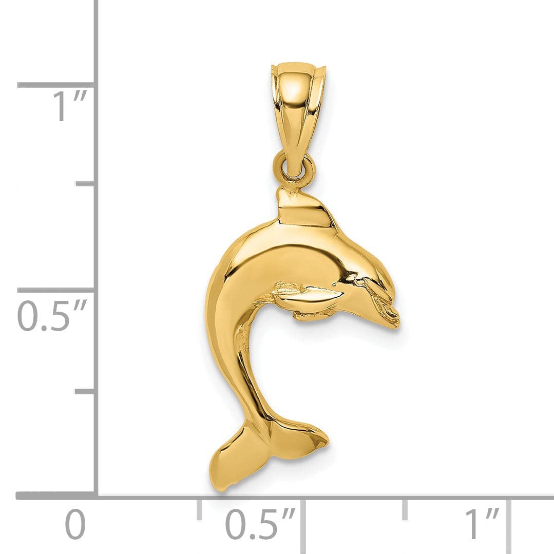 Lovely Rita's Pendants & Charms 14K Yellow Gold 2-Dimensional Polished Finish Dolphin Jumping Design Charm Pendant