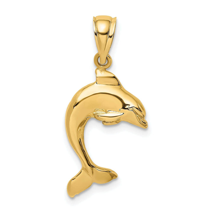 Lovely Rita's Pendants & Charms 14K Yellow Gold 2-Dimensional Polished Finish Dolphin Jumping Design Charm Pendant