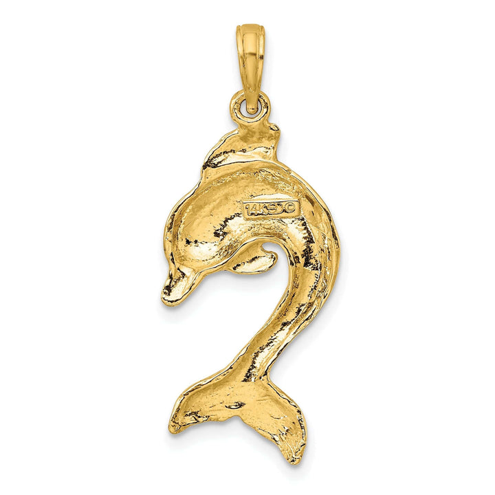 Lovely Rita's Pendants & Charms 14K Yellow Gold 2-Dimensional Polished Finish Textured Dolphin Jumping Design Charm Pendant