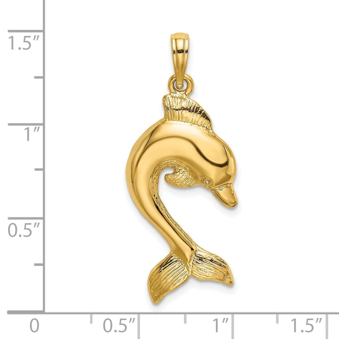 Lovely Rita's Pendants & Charms 14K Yellow Gold 2-Dimensional Polished Finish Textured Dolphin Jumping Design Charm Pendant