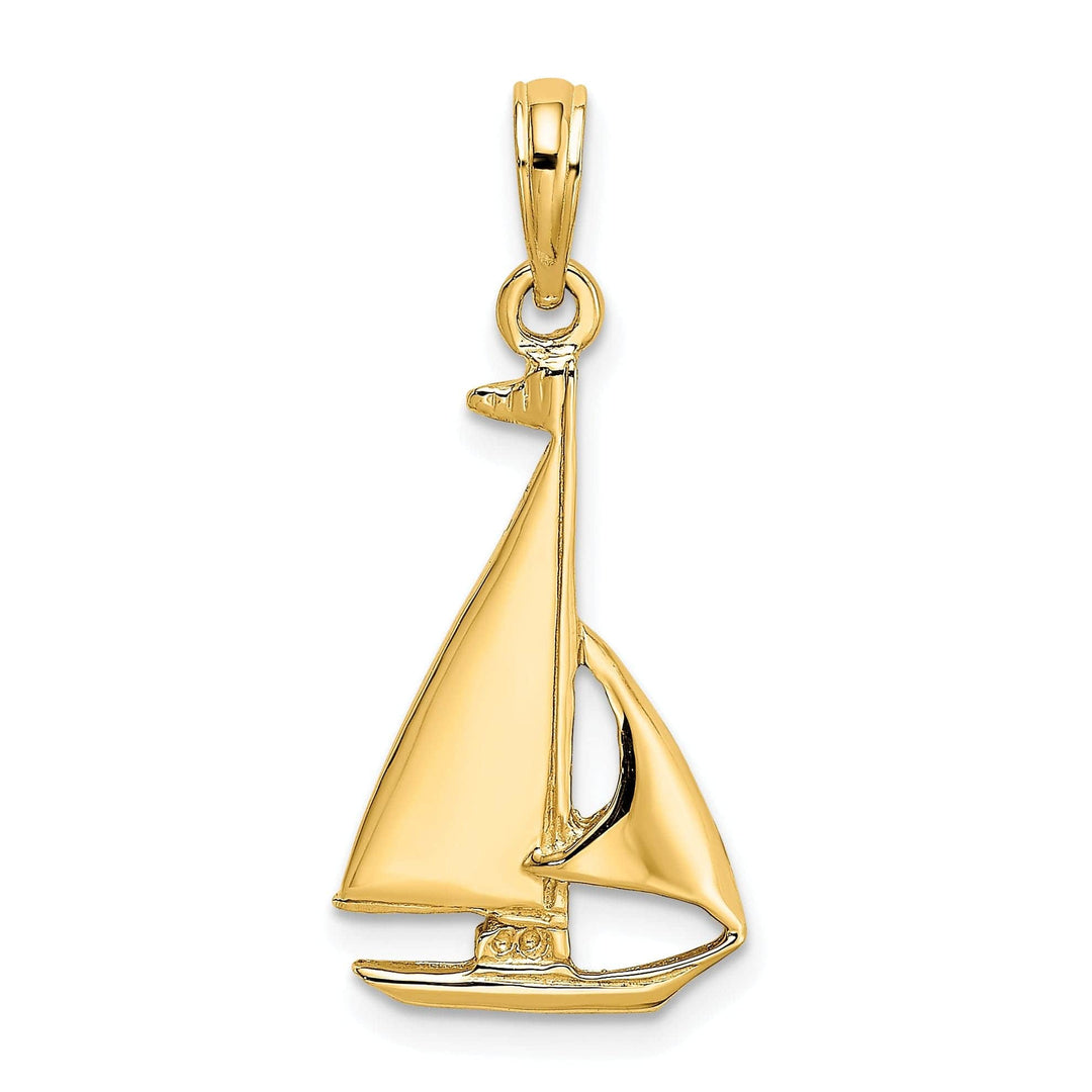Lovely Rita's Pendants & Charms 14K Yellow Gold 2-Dimensional Polished Finished Sailboat Charm Pendant