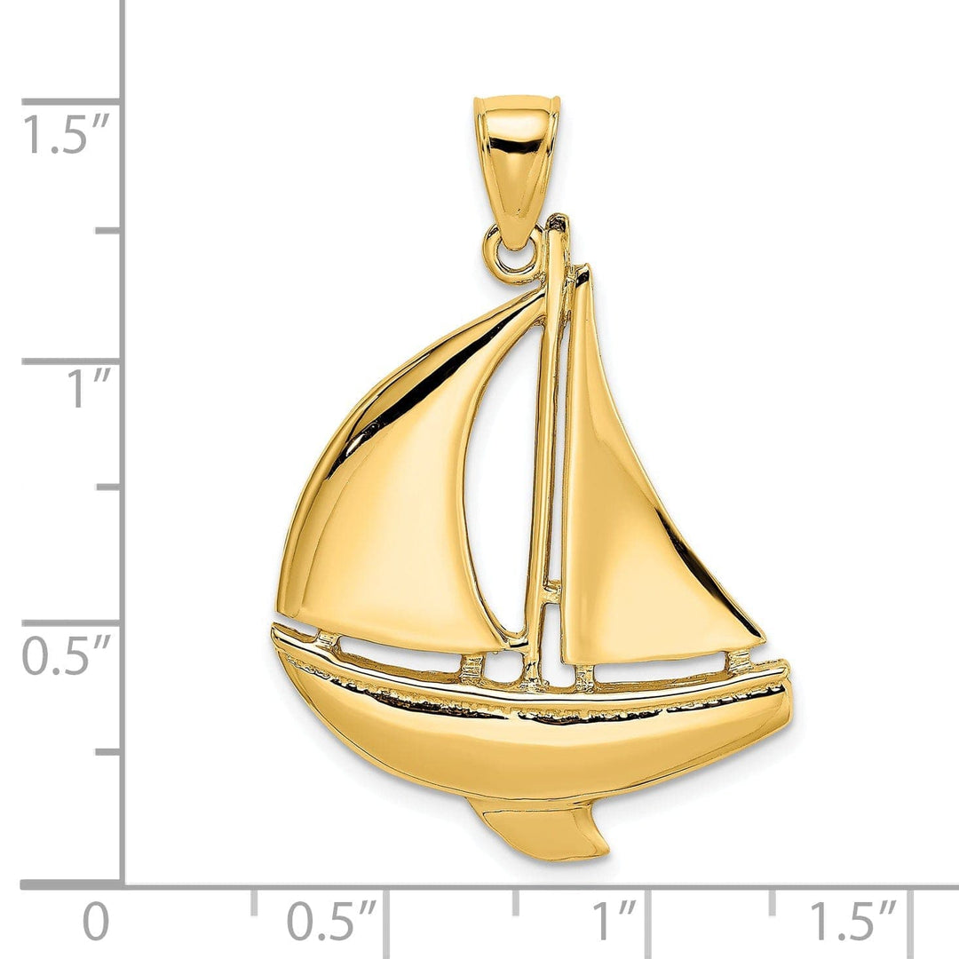 Lovely Rita's Pendants & Charms 14K Yellow Gold 2-Dimensional Polished Finished Sailboat Charm Pendant