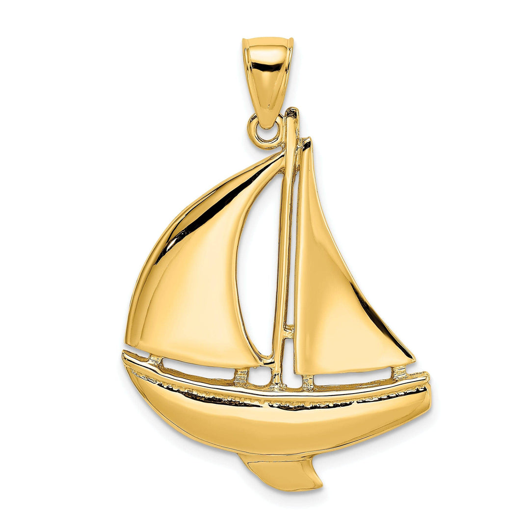 Lovely Rita's Pendants & Charms 14K Yellow Gold 2-Dimensional Polished Finished Sailboat Charm Pendant