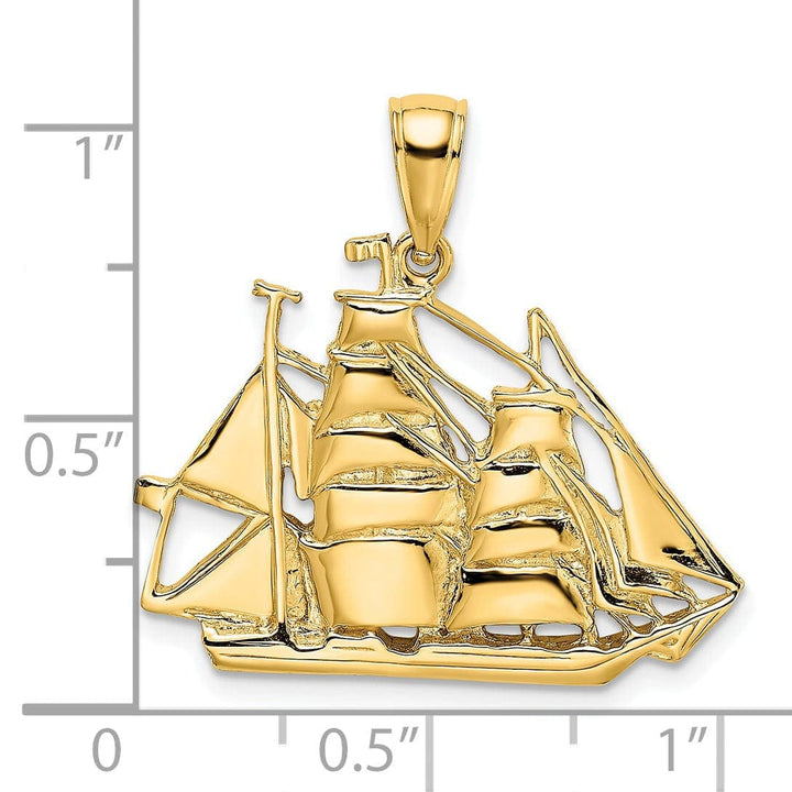 Lovely Rita's Pendants & Charms 14K Yellow Gold 2-Dimensional Polished Finished Sailing Ship Charm Pendant