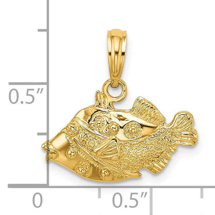 Lovely Rita's Pendants & Charms 14K Yellow Gold 2-Dimensional Polished Textured Finish Fish Charm Pendant