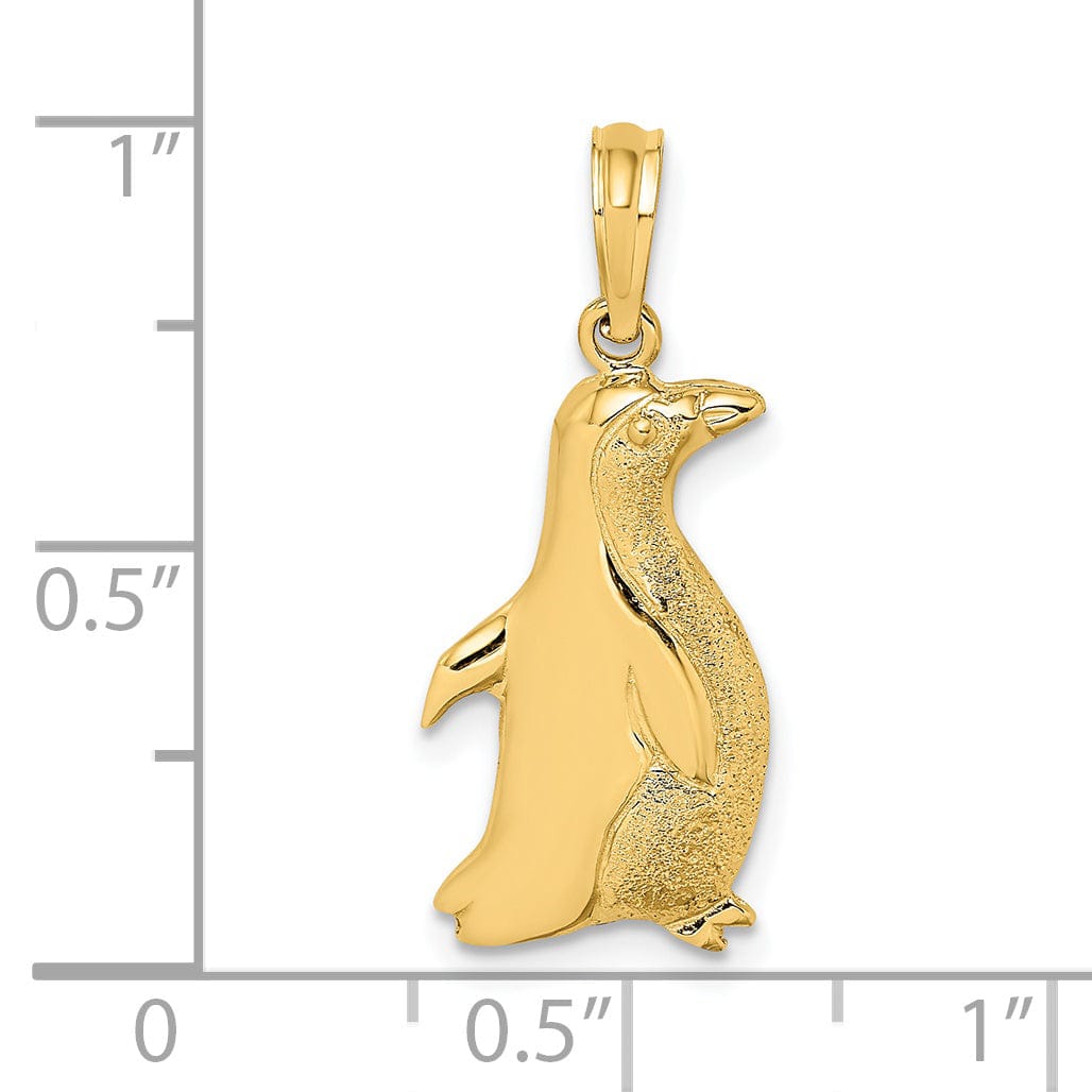 Lovely Rita's Pendants & Charms 14K Yellow Gold 2-Dimensional Polished Textured Finish Penguin Bird Charm Pendants