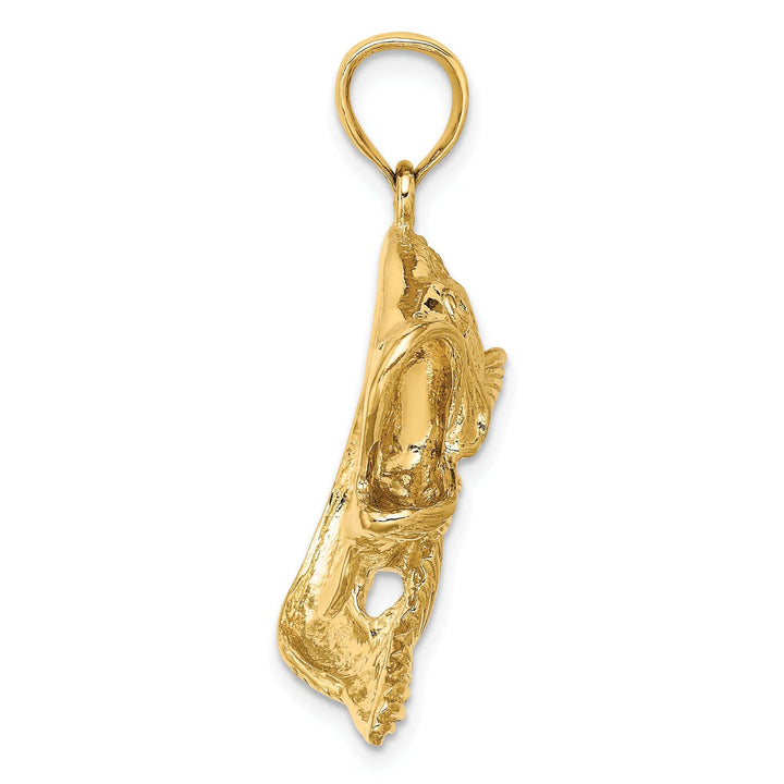 Lovely Rita's Pendants & Charms 14k Yellow Gold 2-Dimensional Solid Polished Textured Finish Bass Fish Jumping Charm Pendant