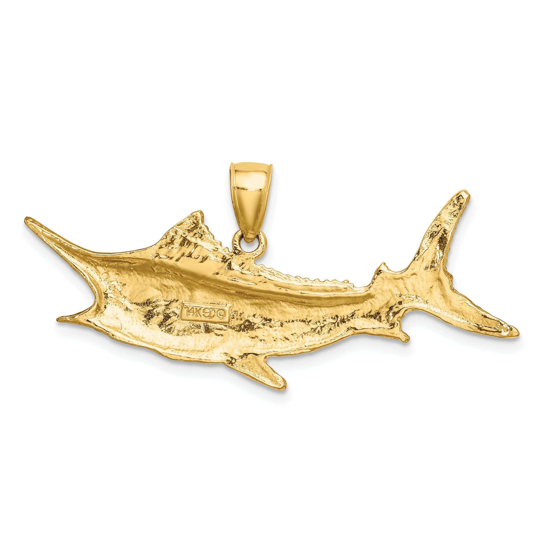 Lovely Rita's Pendants & Charms 14k Yellow Gold 2-Dimensional Solid Textured Polished Finish Blue Marlin Fish Charm Pendant