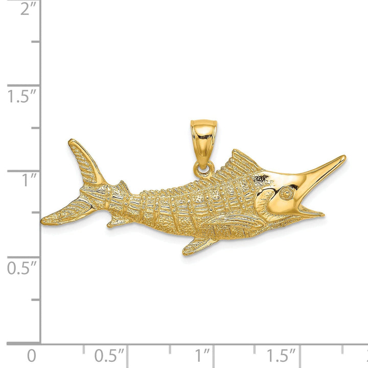 Lovely Rita's Pendants & Charms 14k Yellow Gold 2-Dimensional Solid Textured Polished Finish Blue Marlin Fish Charm Pendant