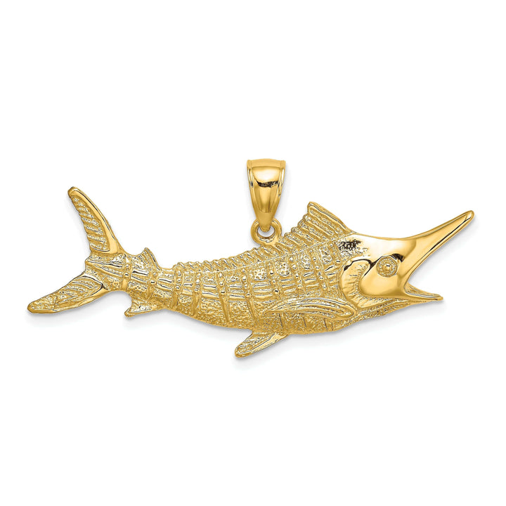Lovely Rita's Pendants & Charms 14k Yellow Gold 2-Dimensional Solid Textured Polished Finish Blue Marlin Fish Charm Pendant