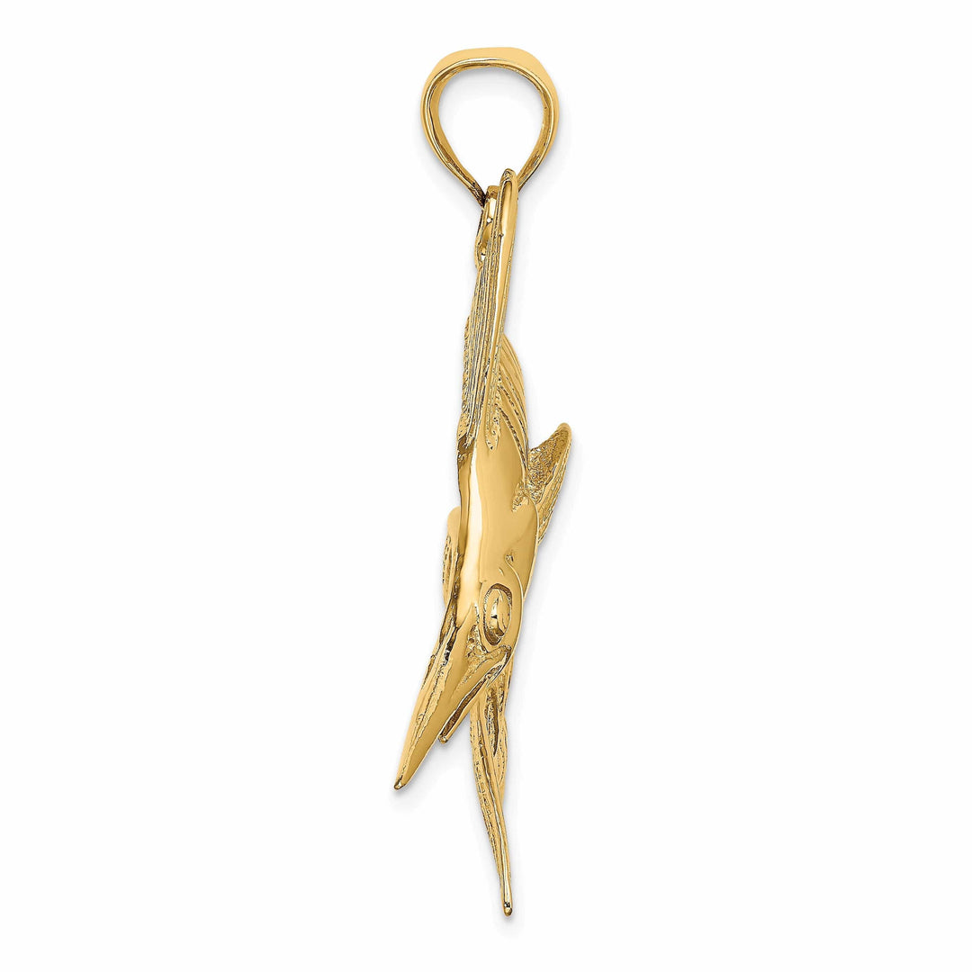 Lovely Rita's Pendants & Charms 14K Yellow Gold 2-Dimensional Solid Textured Polished Satin Finish Blue Marlin Fish Charm Pendant