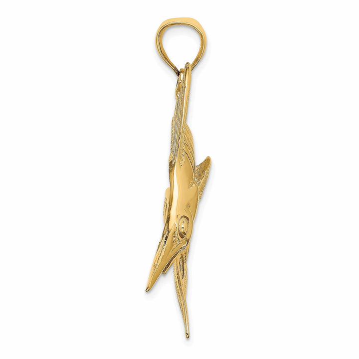 Lovely Rita's Pendants & Charms 14K Yellow Gold 2-Dimensional Solid Textured Polished Satin Finish Blue Marlin Fish Charm Pendant