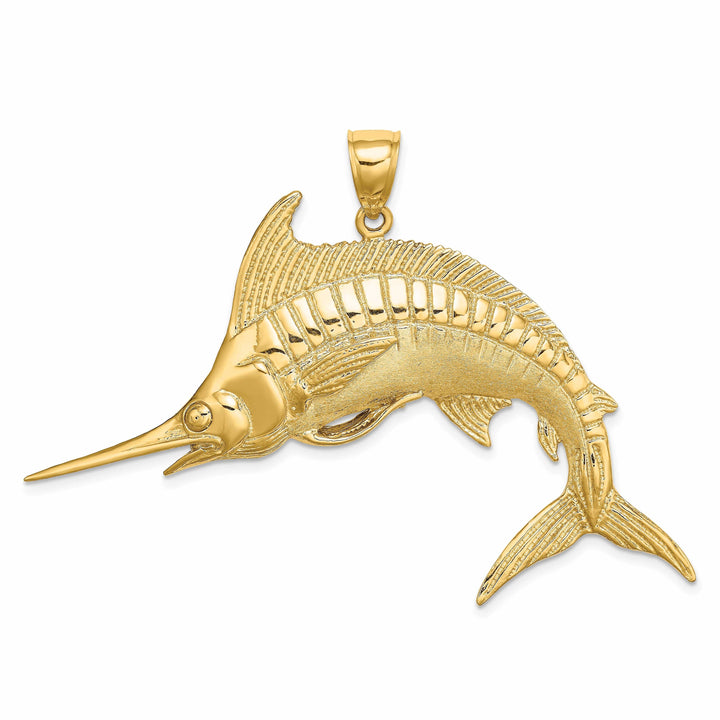Lovely Rita's Pendants & Charms 14K Yellow Gold 2-Dimensional Solid Textured Polished Satin Finish Blue Marlin Fish Charm Pendant