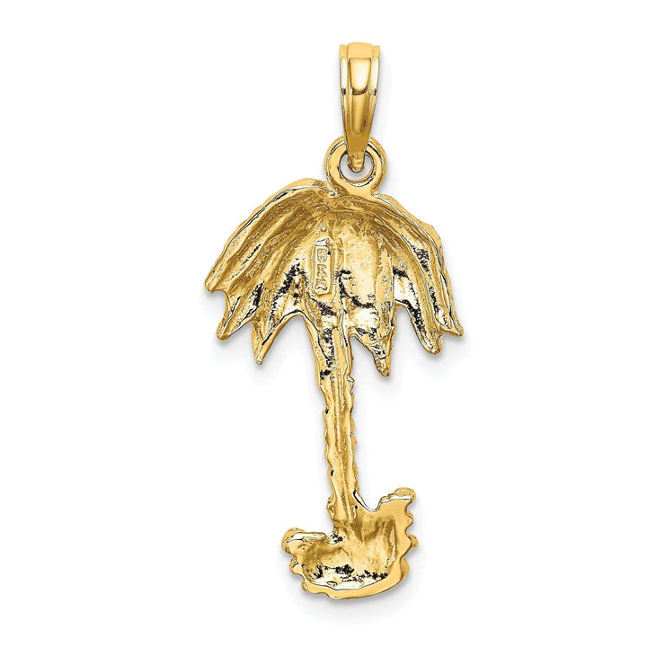 Lovely Rita's Pendants & Charms 14K Yellow Gold 2-Dimensional Textured Finish Concave Shape Single Palm Tree Charm Pendant