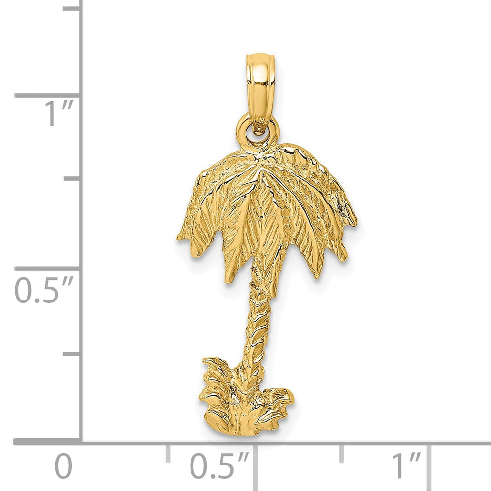 Lovely Rita's Pendants & Charms 14K Yellow Gold 2-Dimensional Textured Finish Concave Shape Single Palm Tree Charm Pendant