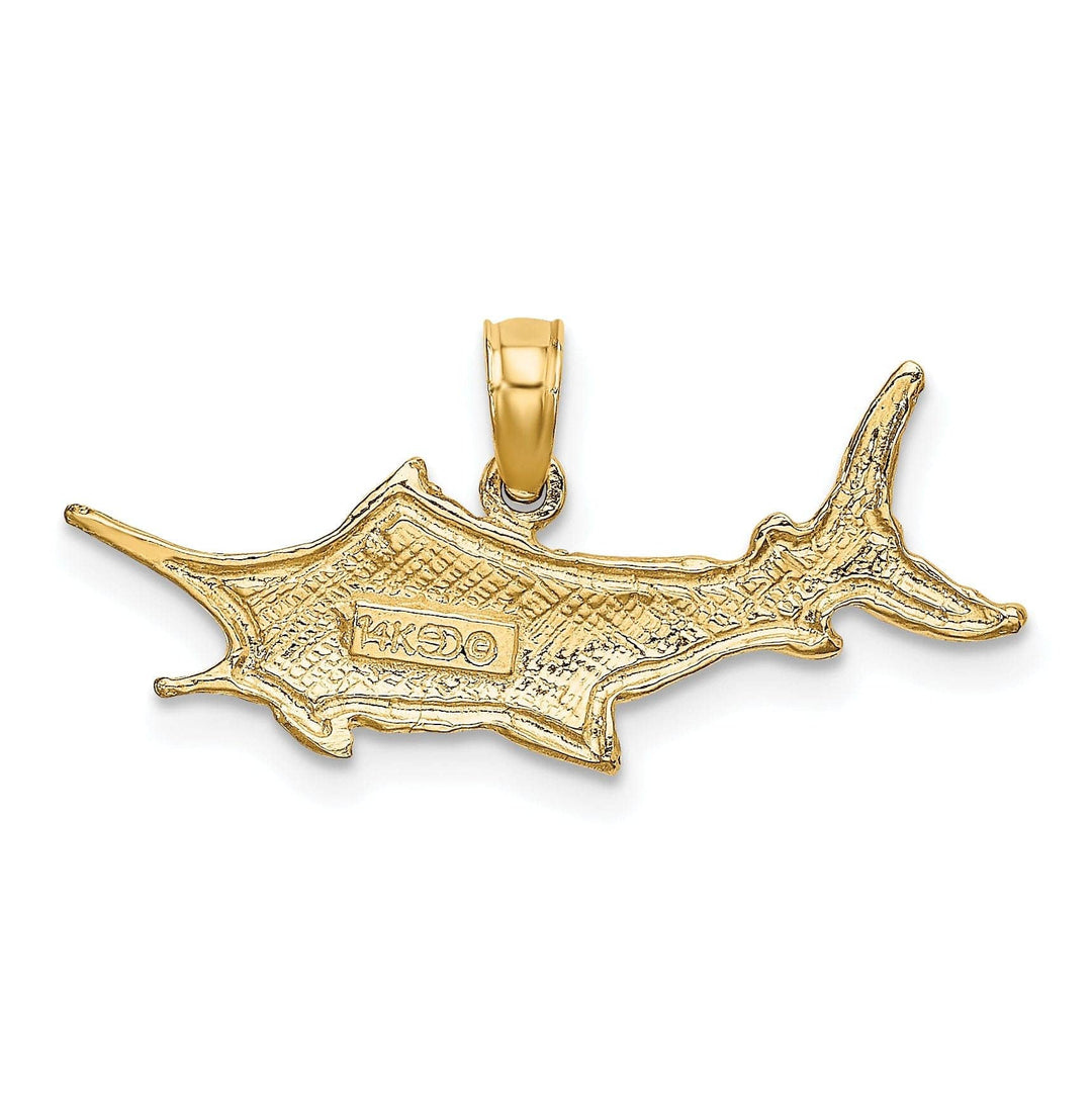Lovely Rita's Pendants & Charms 14k Yellow Gold 2-Dimensional Textured Polished Finish Blue Marlin Fish Charm Pendant