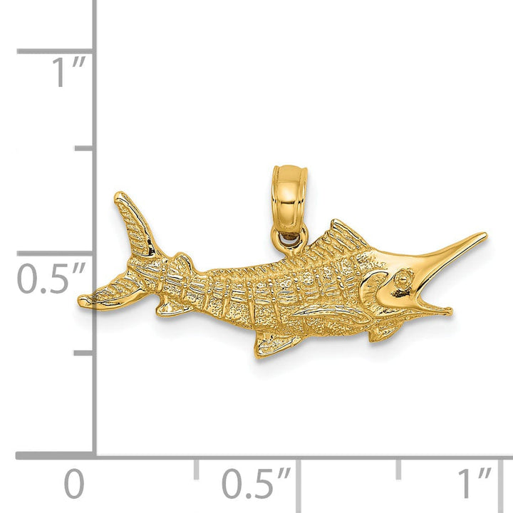 Lovely Rita's Pendants & Charms 14k Yellow Gold 2-Dimensional Textured Polished Finish Blue Marlin Fish Charm Pendant