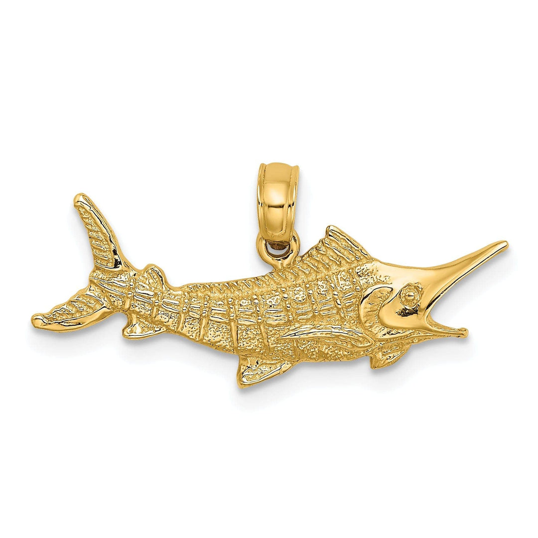 Lovely Rita's Pendants & Charms 14k Yellow Gold 2-Dimensional Textured Polished Finish Blue Marlin Fish Charm Pendant
