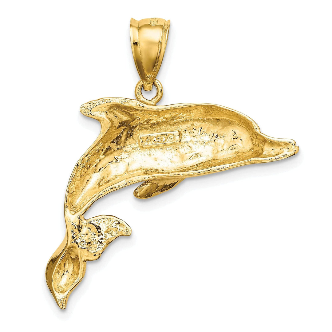 Lovely Rita's Pendants & Charms 14K Yellow Gold 2-Dimensional Textured Polished Finish Dolphin Charm Pendant