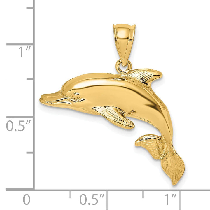 Lovely Rita's Pendants & Charms 14K Yellow Gold 2-Dimensional Textured Polished Finish Dolphin Charm Pendant