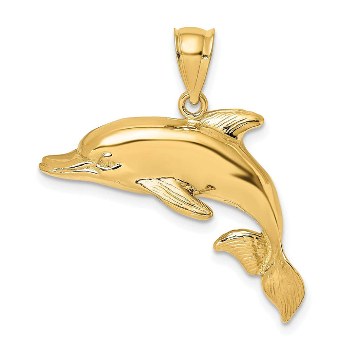 Lovely Rita's Pendants & Charms 14K Yellow Gold 2-Dimensional Textured Polished Finish Dolphin Charm Pendant