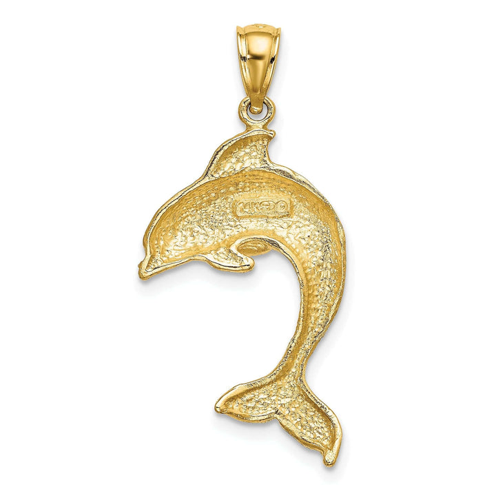 Lovely Rita's Pendants & Charms 14K Yellow Gold 2-Dimensional Textured Polished Finish Dolphin Jumping Design Charm Pendant