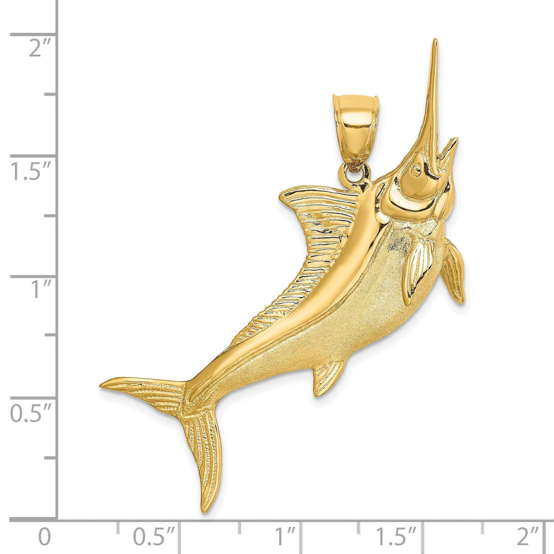 Lovely Rita's Pendants & Charms 14K Yellow Gold 2-Dimensional Textured Solid Polished Satin Finish Blue Marlin Fish Charm Pendant