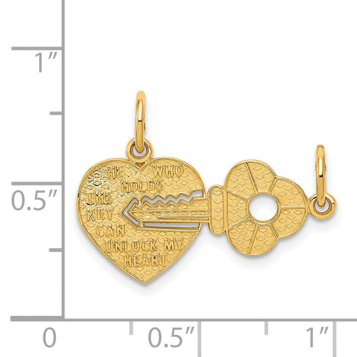 Lovely Rita's Pendants & Charms 14K Yellow Gold 2-Piece Break Apart HE WHO HOLDS THE KEY CAN UNLOCK MY HEART Charm
