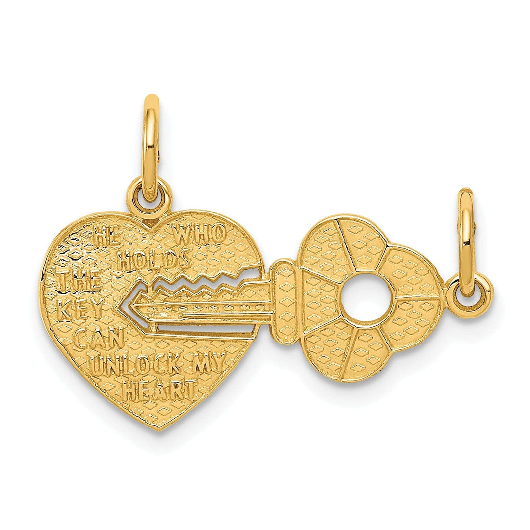 Lovely Rita's Pendants & Charms 14K Yellow Gold 2-Piece Break Apart HE WHO HOLDS THE KEY CAN UNLOCK MY HEART Charm