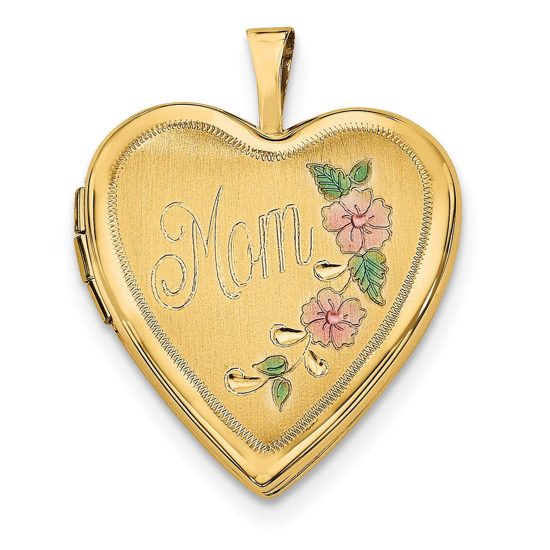 Lovely Rita's Pendants & Charms 14k Yellow Gold 20MM Flowers Mom Heart Locket