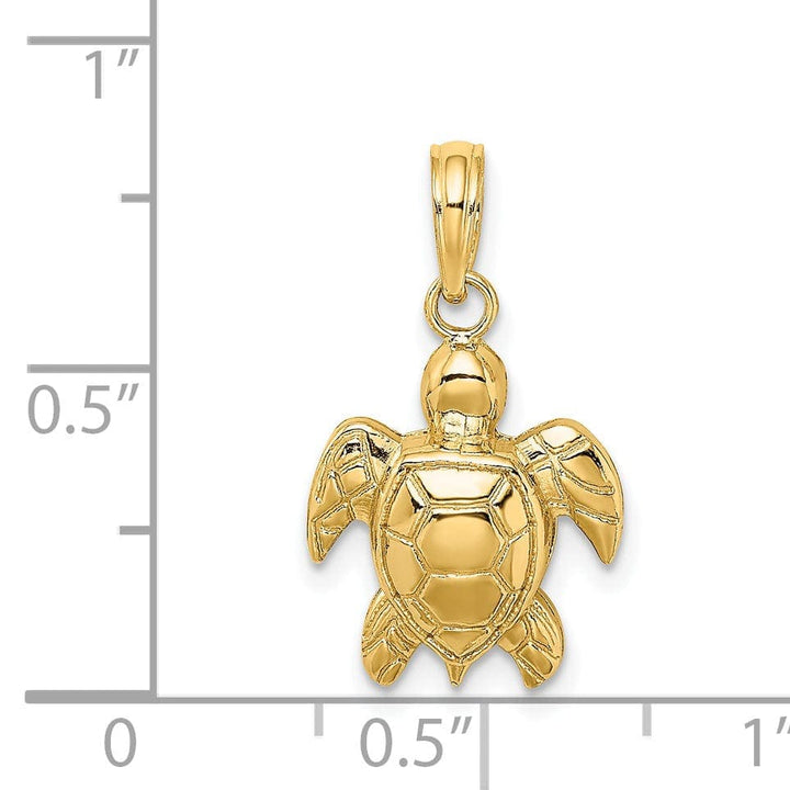 Lovely Rita's Pendants & Charms 14k Yellow Gold 2D Casted Solid Open Back Textured Polished Finish Sea Turtle Charm Pendant