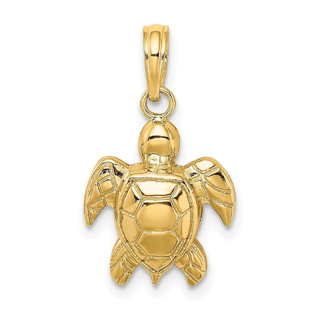 Lovely Rita's Pendants & Charms 14k Yellow Gold 2D Casted Solid Open Back Textured Polished Finish Sea Turtle Charm Pendant